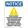 Signmission Safety Sign, OSHA Notice, 18" Height, Aluminum, Food Allergy Notice Sign With Symbol, Portrait OS-NS-A-1218-V-12813